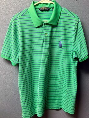 Ralph Lauren Green Polo with Blue Stripes